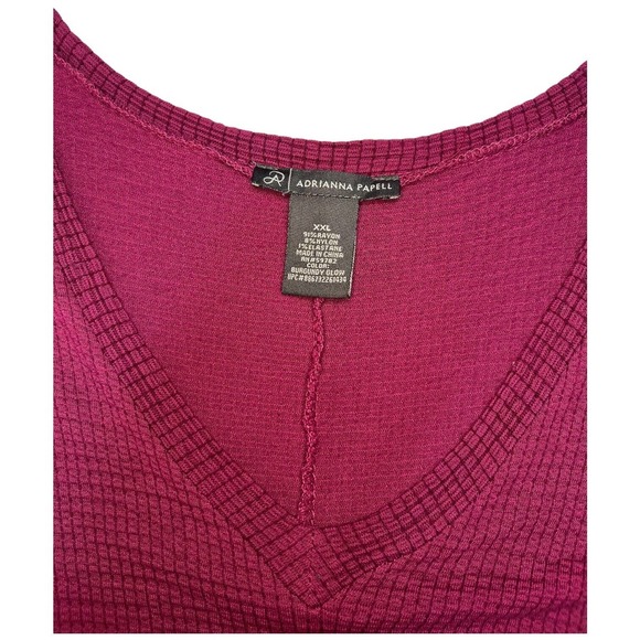 Adrianna Papell Textured Long Sleeve Tunic Soft V Neck Burgundy Glow XXL - Picture 7 of 12